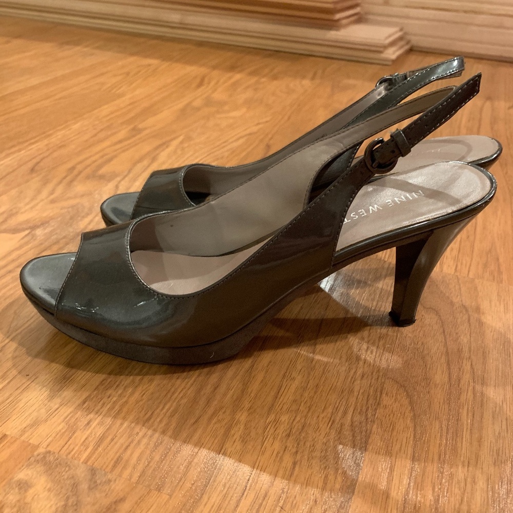 Nine West Patent Leather Slingback Peep Toe Heels